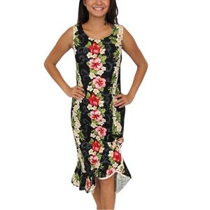 Two Palms Black Hawaiian Dress XL Made in Hawaii Big Island Tropical Resort Luau